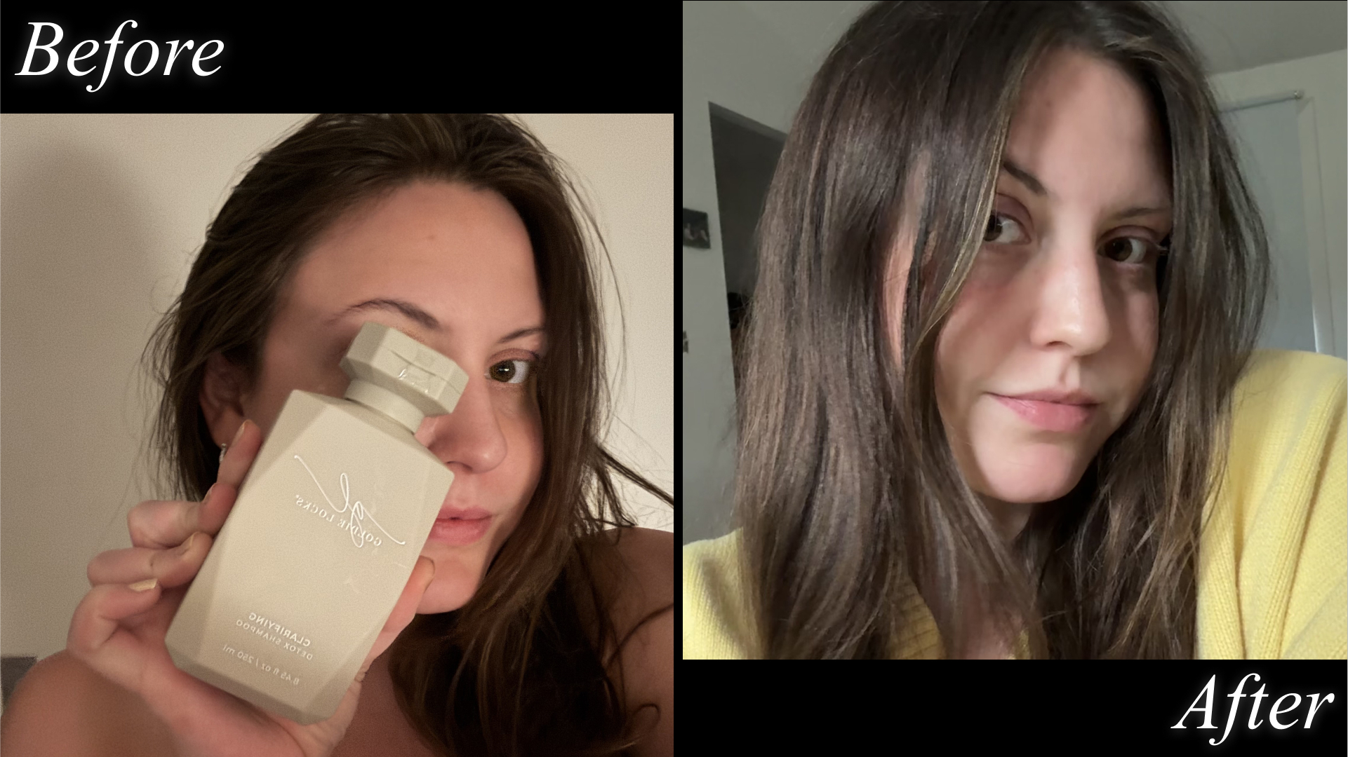 Sophia Vilensky shows off her hair before and after testing Goldie Locks&#039; excellent clarifying shampoo.