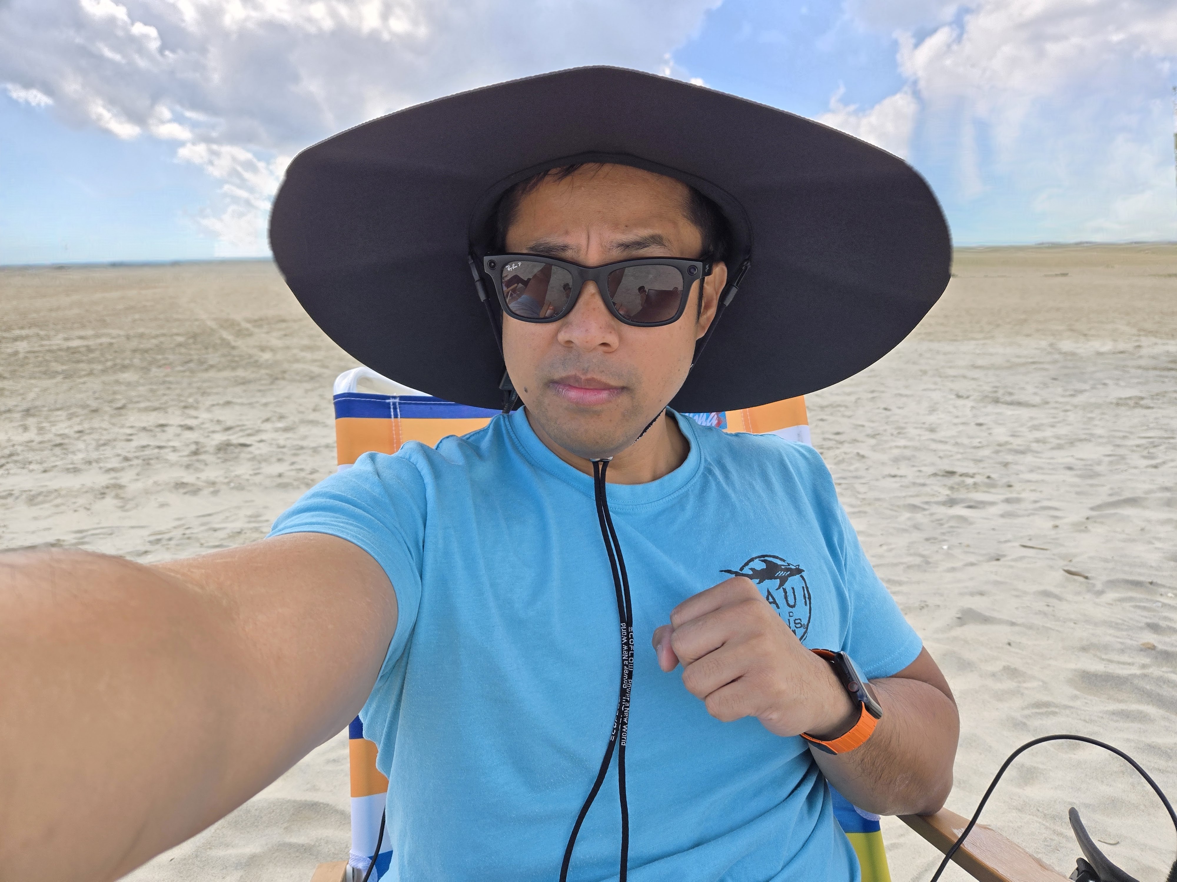 Tom's Guide editor John Velasco wearing an EcoFlow power hat.