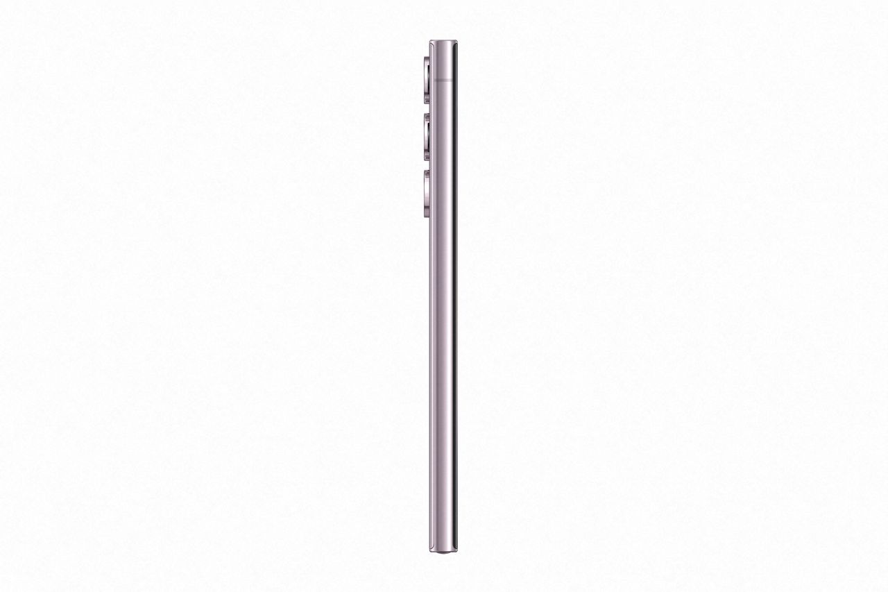 Official press images of the Galaxy S23 Ultra, in Lavender from the side