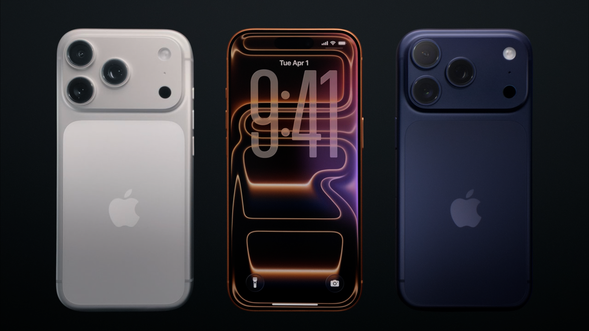 iPhone 17 Pro in all three colours on a black background