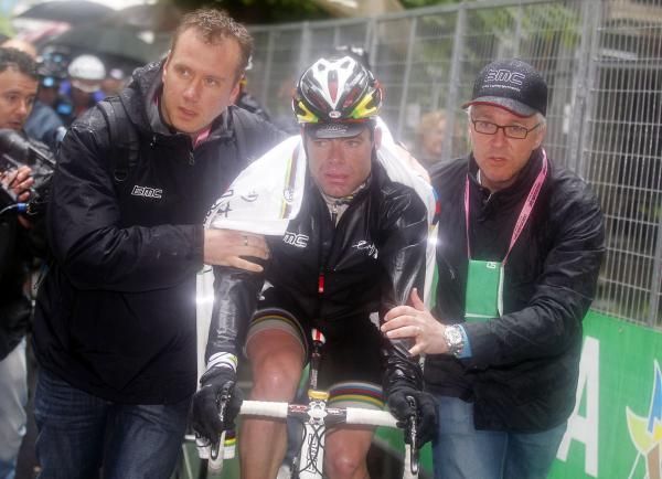 Cadel Evans (BMC) was wet and cold