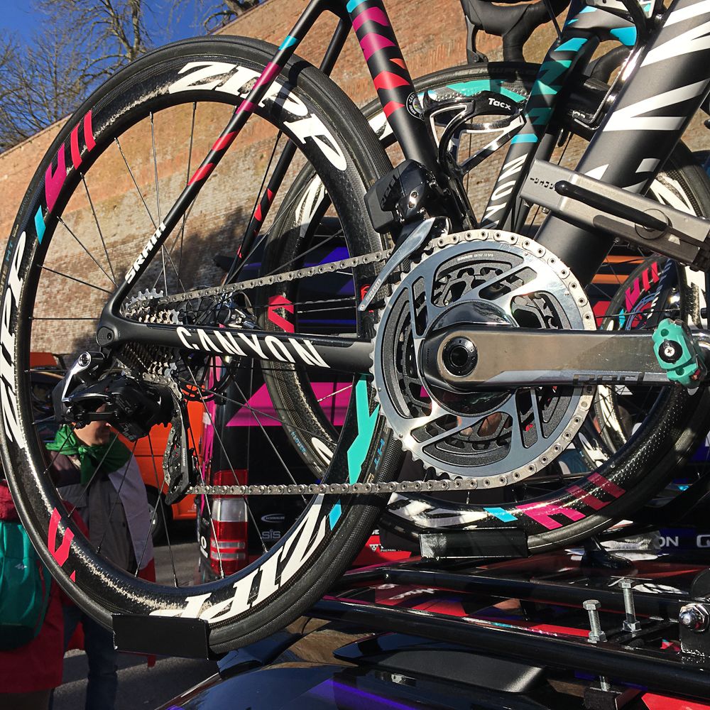 The Canyon-SRAM team even had the new RED eTap AXS 12-speed groupset on their spare bikes