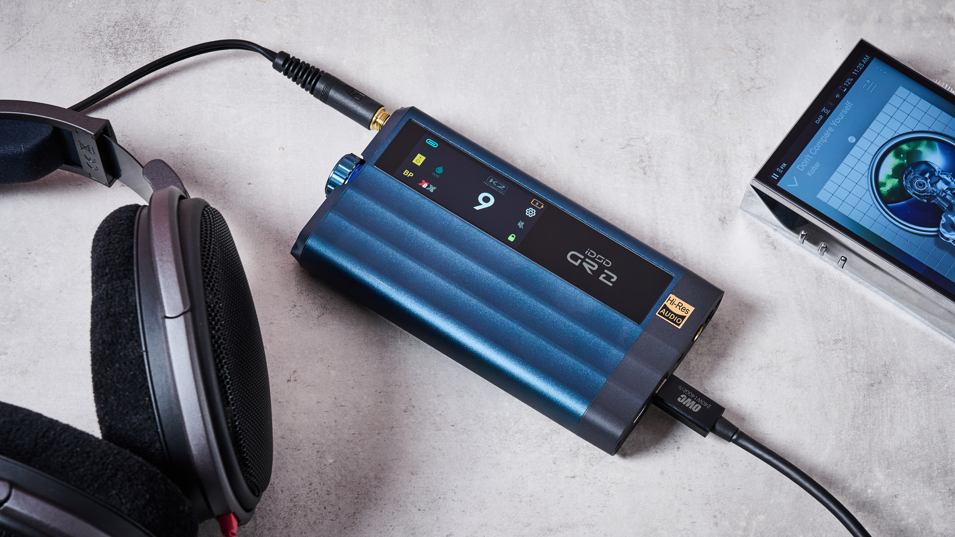 iFi iDSD GR 2 plugged into music player and headphones