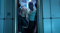 The 15th Doctor and Ruby Sunday look out of the TARDIS' doors in Doctor Who season 14