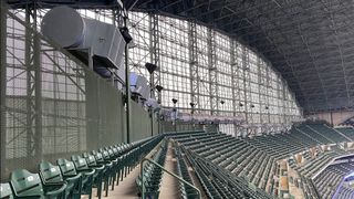 The Milwaukee Brewers stadiums seats with Powersoft loudspeakers overhead. 