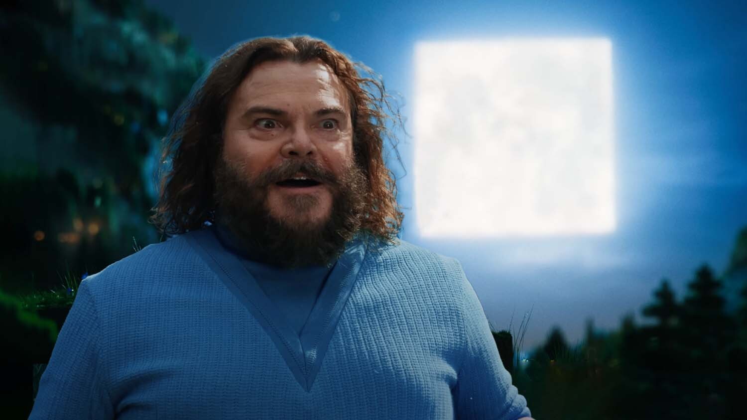 'A Minecraft Movie' with Jack Black as Steve in front of the moon.