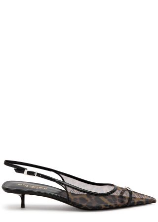 SAINT LAURENT, Oxalis 30 Leopard-Print Mesh Slingback Pumps