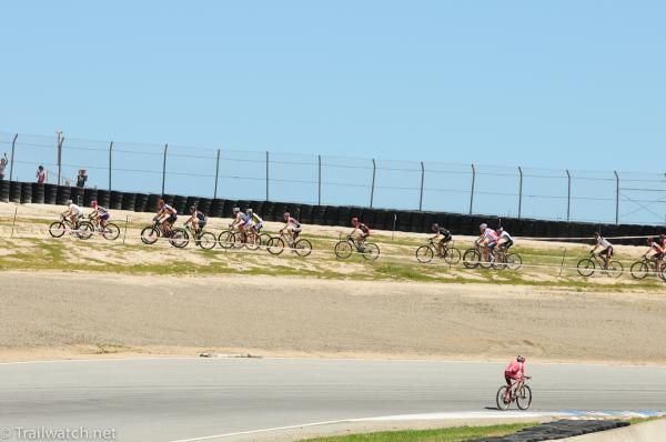 Finally, the race heads out onto dirt trails