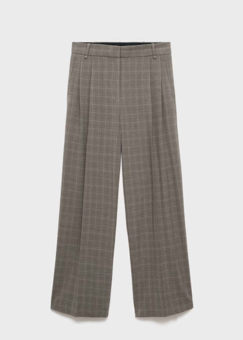 Mango, Wide-Leg Check Suit Pants 