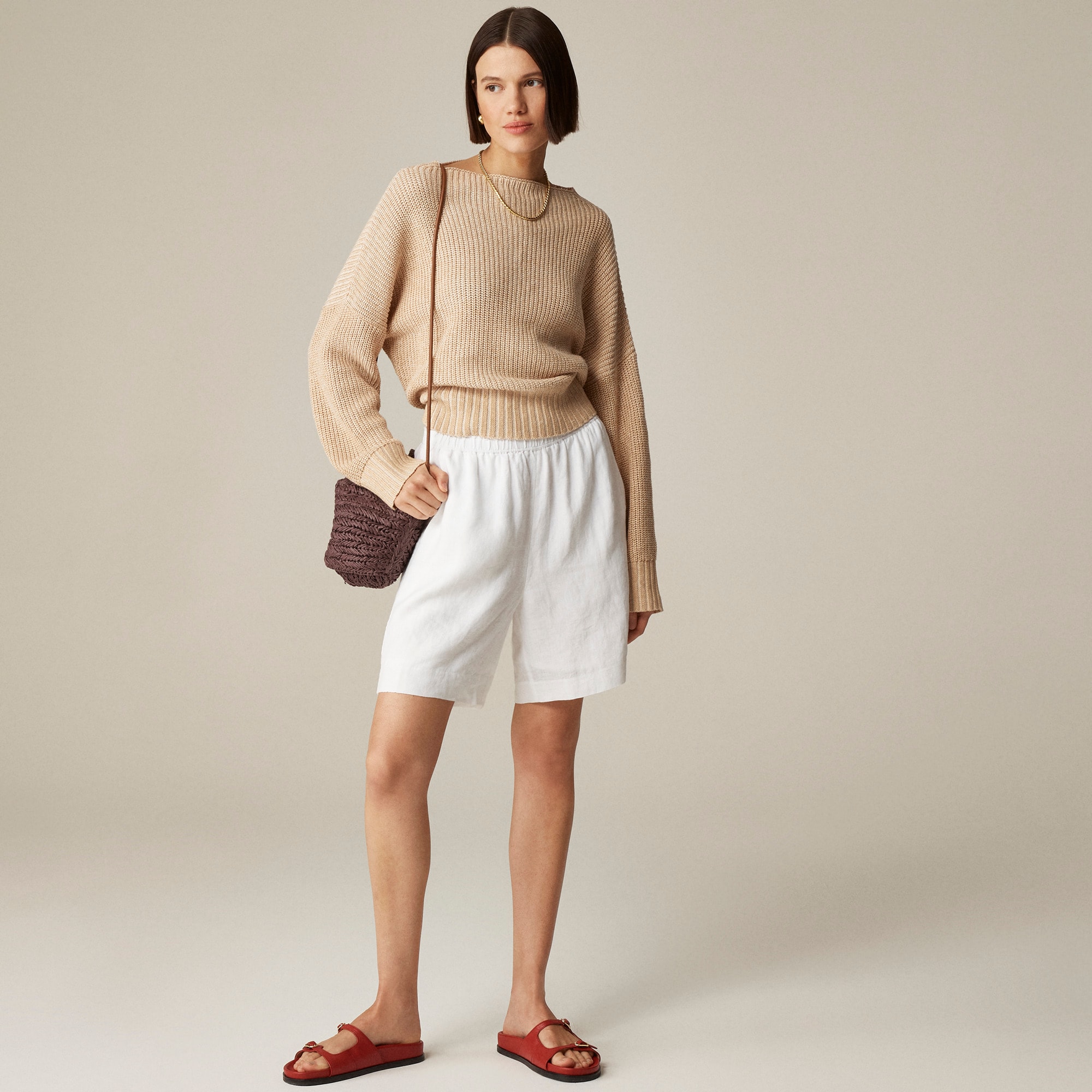 Ribbed Funnelneck Sweater in Linen-Cotton Blend