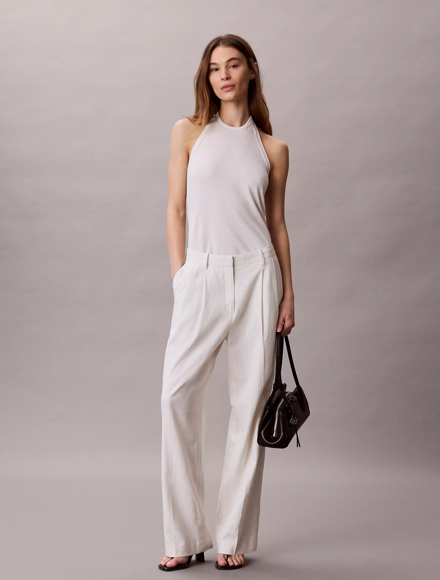 Calvin Klein, Linen Blend Tailored Wide Leg Pants