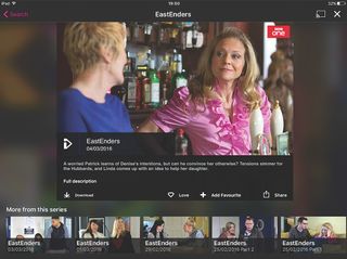 The BBC iPlayer iPad app places controls in easy to reach areas and below content