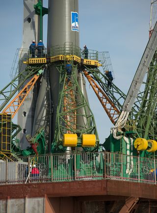 Engineers Work at Soyuz Rocket Launch Pad