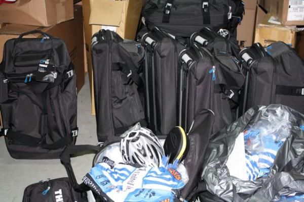 Riders each get their gear in a Thule bag.