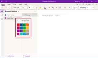 OneNote section color