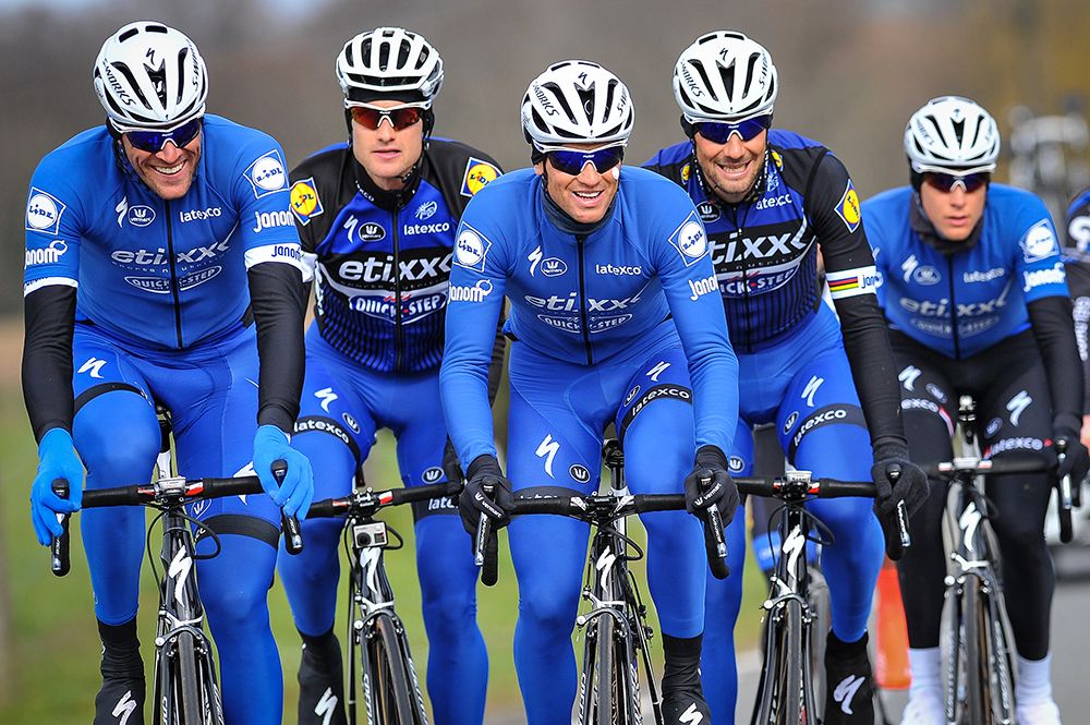 Stijn Vandenbergh and Zdenek Stybar have a laugh while reconning the Tour of Flanders route