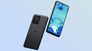 Front and back of HMD Vibe against blue background.