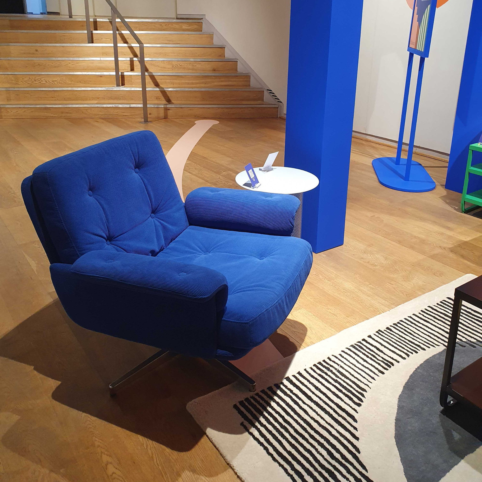 The Dawson swivel chair in blue at the Habitat press show.