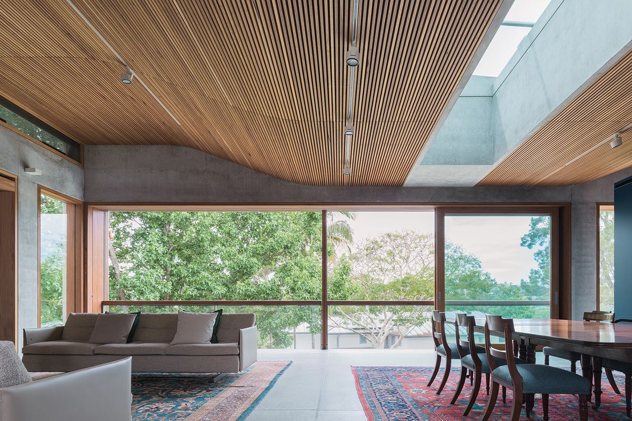 Treetops House living room with long green views