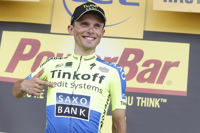 Rafal Majka (Tinkoff-Saxo) all smiles on the Tour de France stage winner's podium