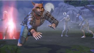 A Sim werewolf lunges toward the camera