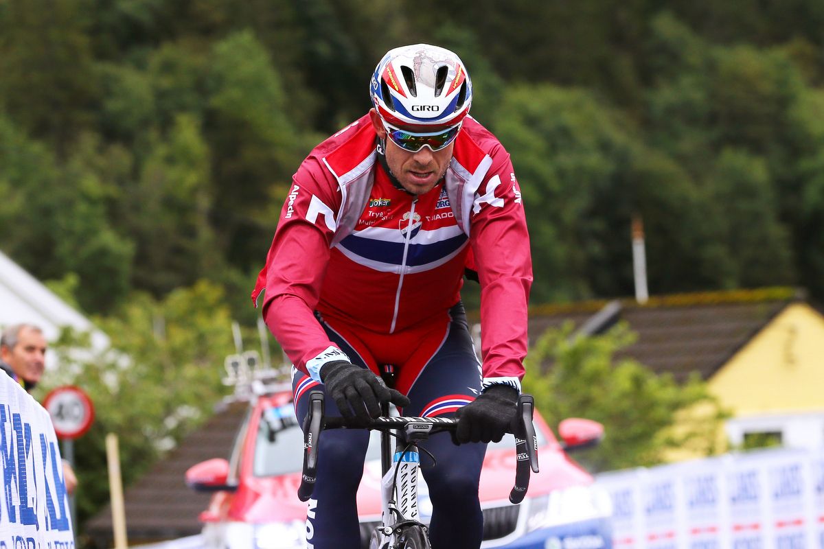 Alexander Kristoff (Norway) checks his SRM during the recon