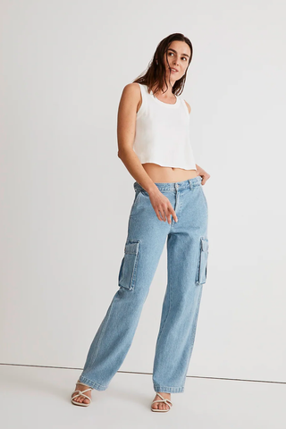 Low-Slung Straight Cargo Jeans in Coleman Wash