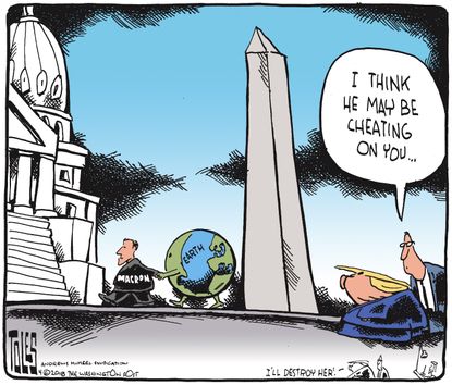 Political cartoon U.S. Macron Trump diplomacy climate change