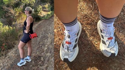 Kat Storr wearing the Adidas walking shoes on trails in Spain