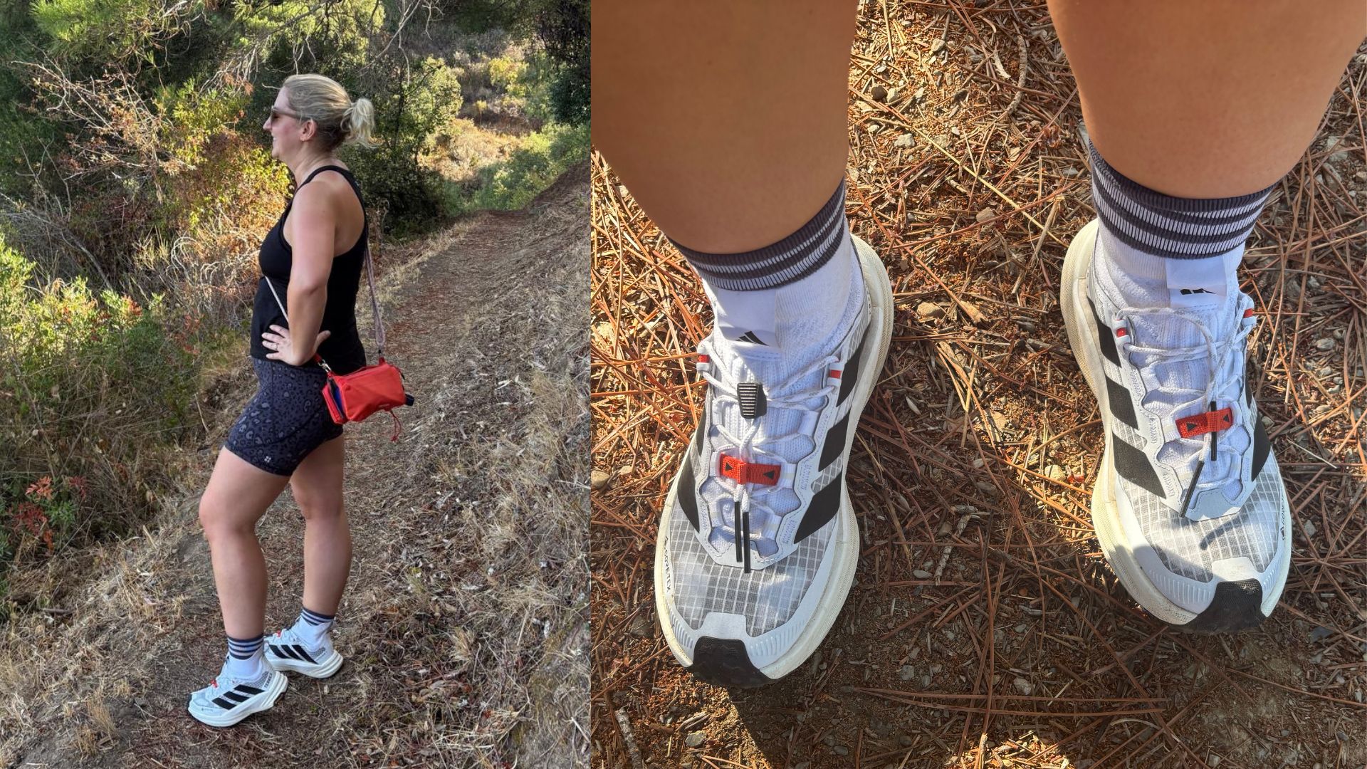 Kat Storr wearing the Adidas walking shoes on trails in Spain