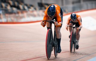 Dutch sprinters riding on the track