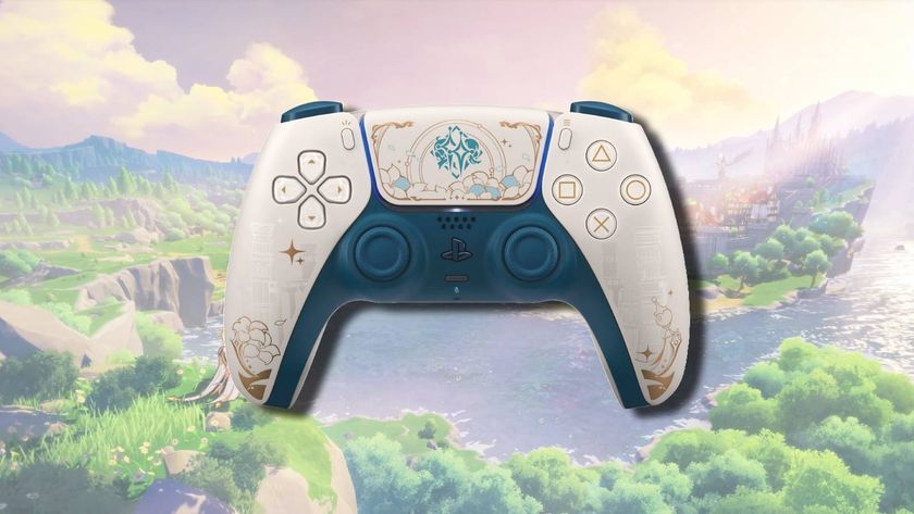 The Genshin Impact PS5 DualSense Controller on artwork from the game