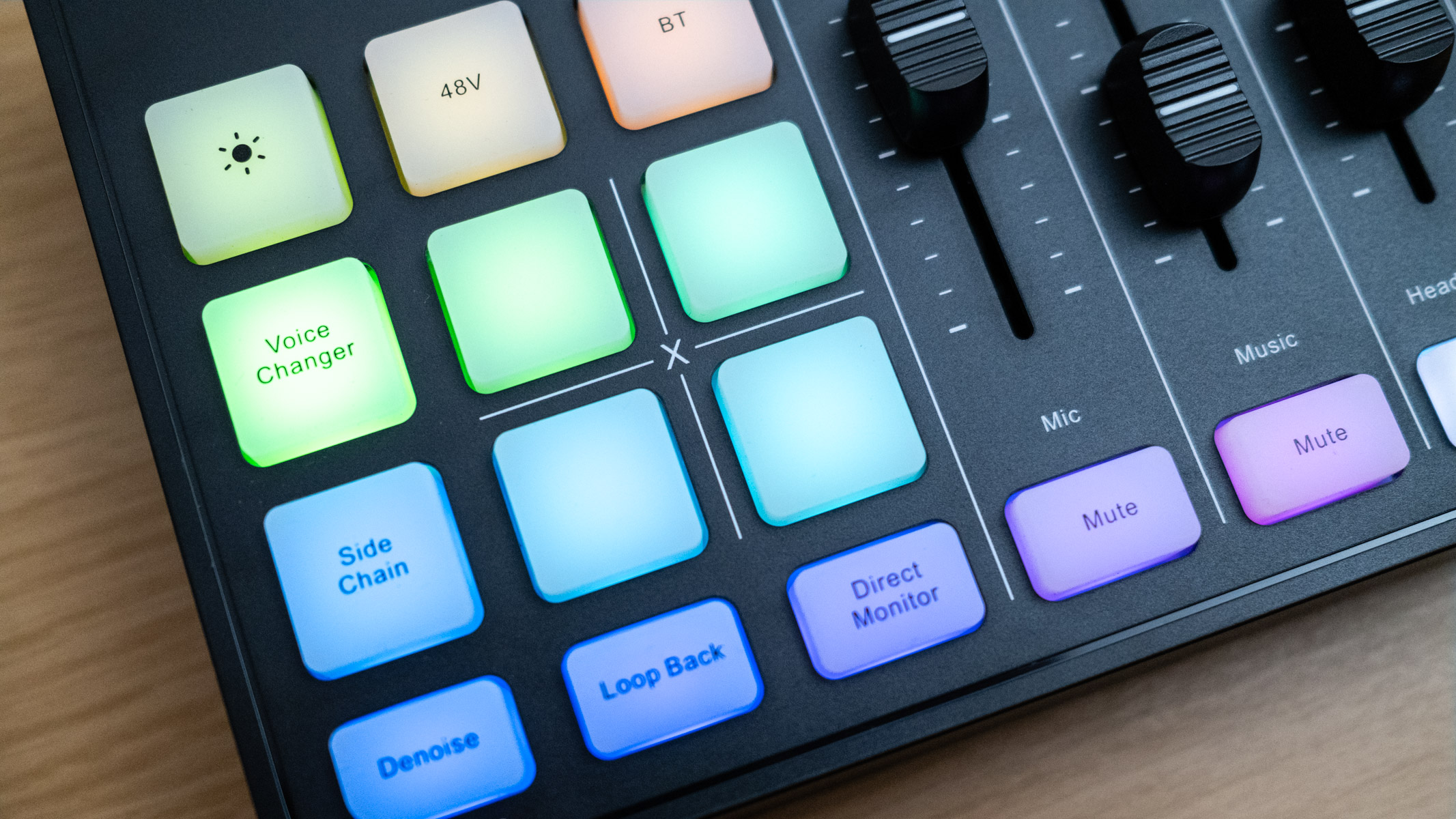 OneOdio solocaster buttons close up