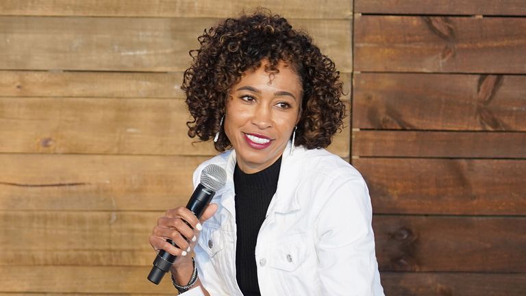 Sage Steele pictured holding a microphone