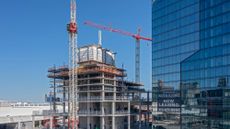 A Marriott hotel is seen under construction in Detroit in May 2025.