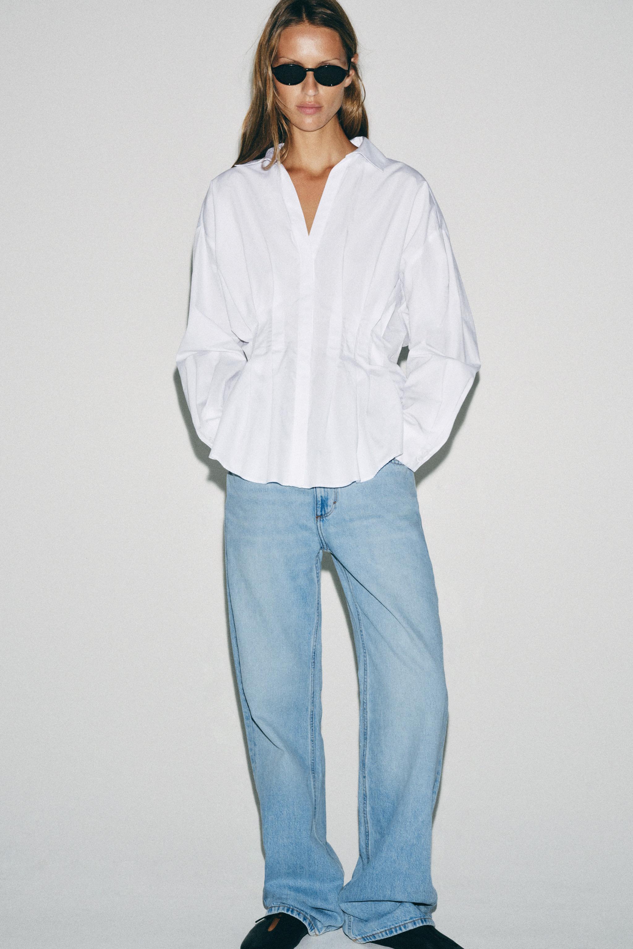 Poplin Shirt With Pleats - White - Xs