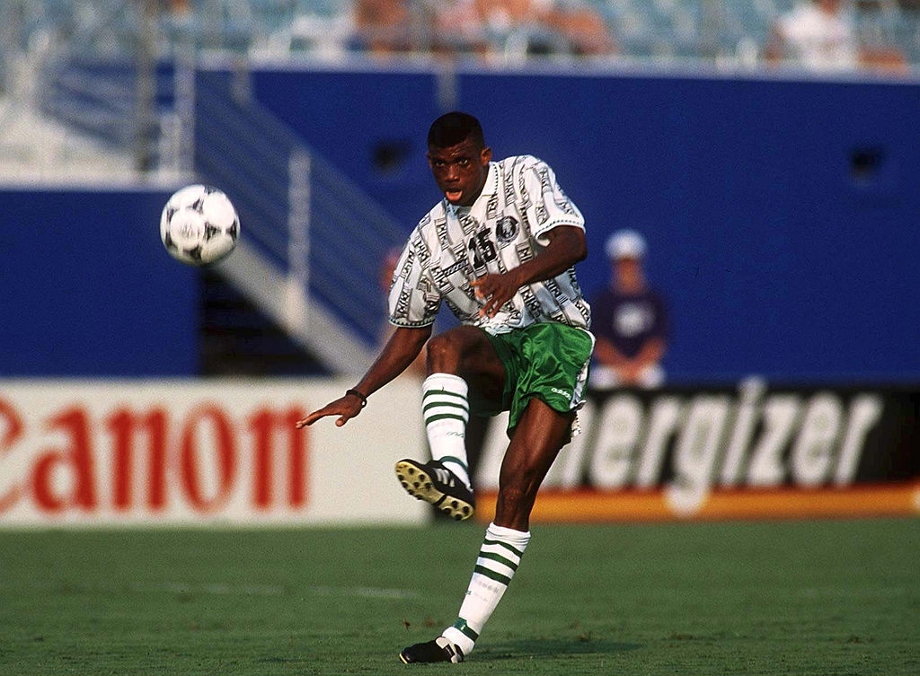 Sunday Oliseh playing for Nigeria at the 1994 World Cup.