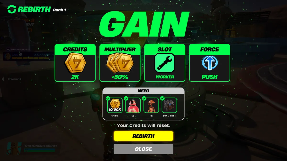 Rebirth resets progress but grants permanent bonuses