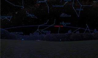 Humanity Star is visible for viewers in North America in the coming week's predawn sky. Here, its path is shown from 5:43 a.m. to 5:46 a.m. EDT on March 17.