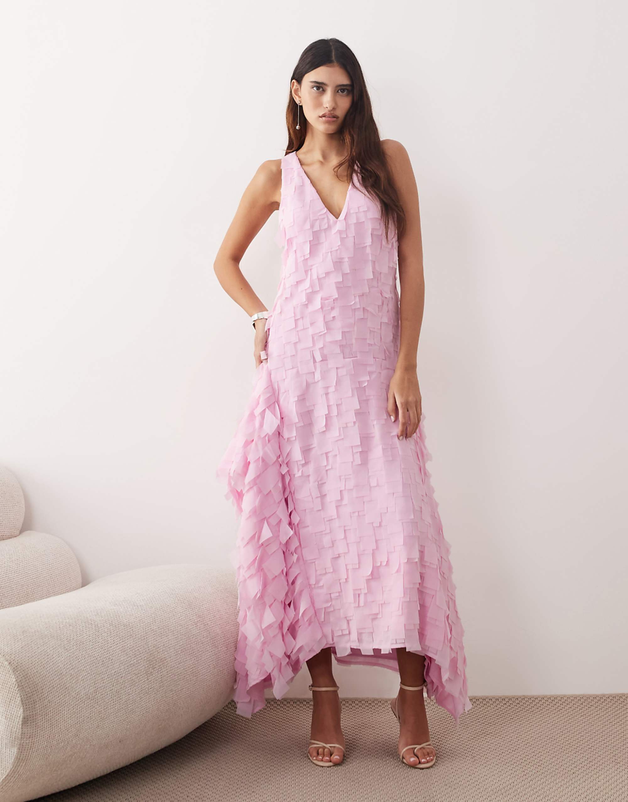 Arrange Textured Square Cut Maxi Dress in Pink