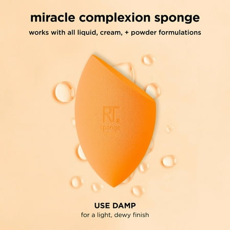 Real Techniques Miracle Complexion Sponge, Makeup Blending Sponge for Foundation, Orange, 1 Count