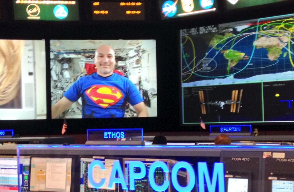 European Space Agency astronaut Luca Parmitano dressed up as Superman in honor of Halloween. Image released Oct. 31, 2013.