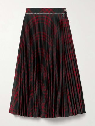 Checked Pleated Woven Midi Wrap Skirt