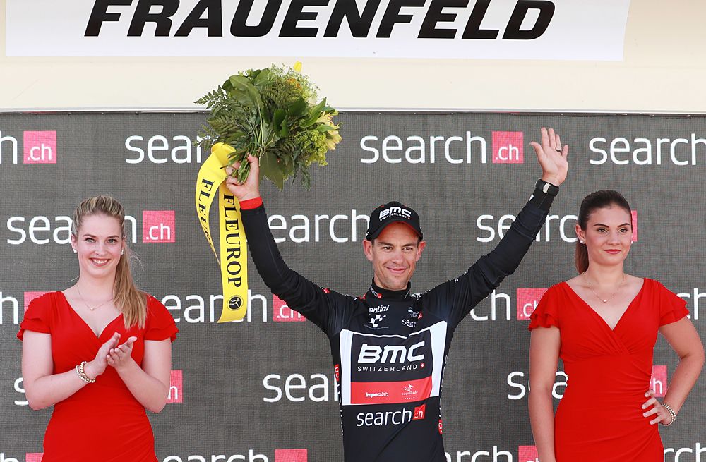 Richie Porte wears the points jersey after BMC win team time trial at Tour de Suisse