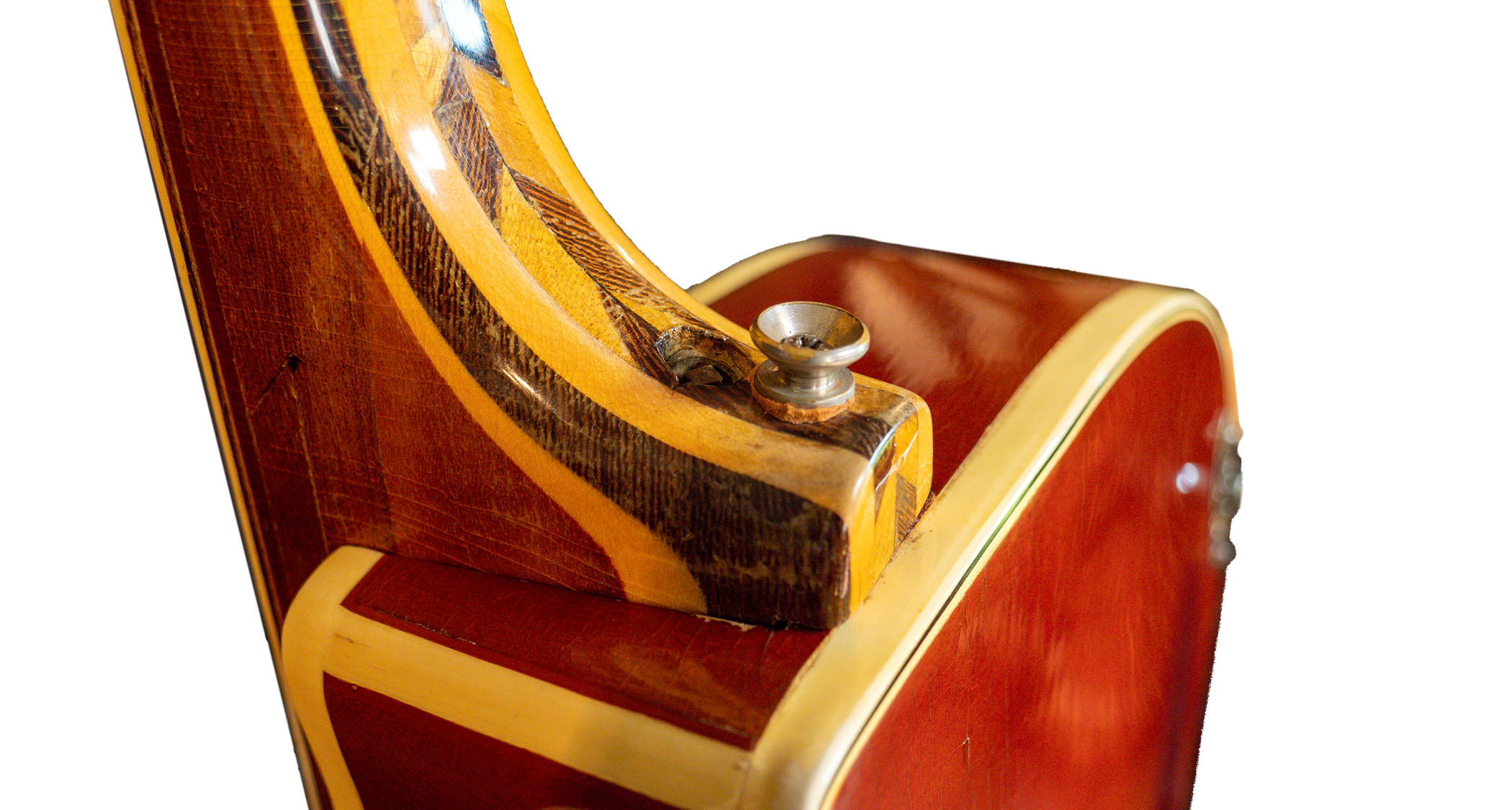 German archtops had some eye-popping decorative flourishes such as the bravura wood work on this neck heel.
