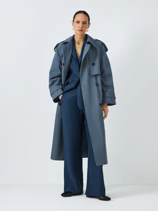 John Lewis Contemporary Trench Coat, Mid Blue