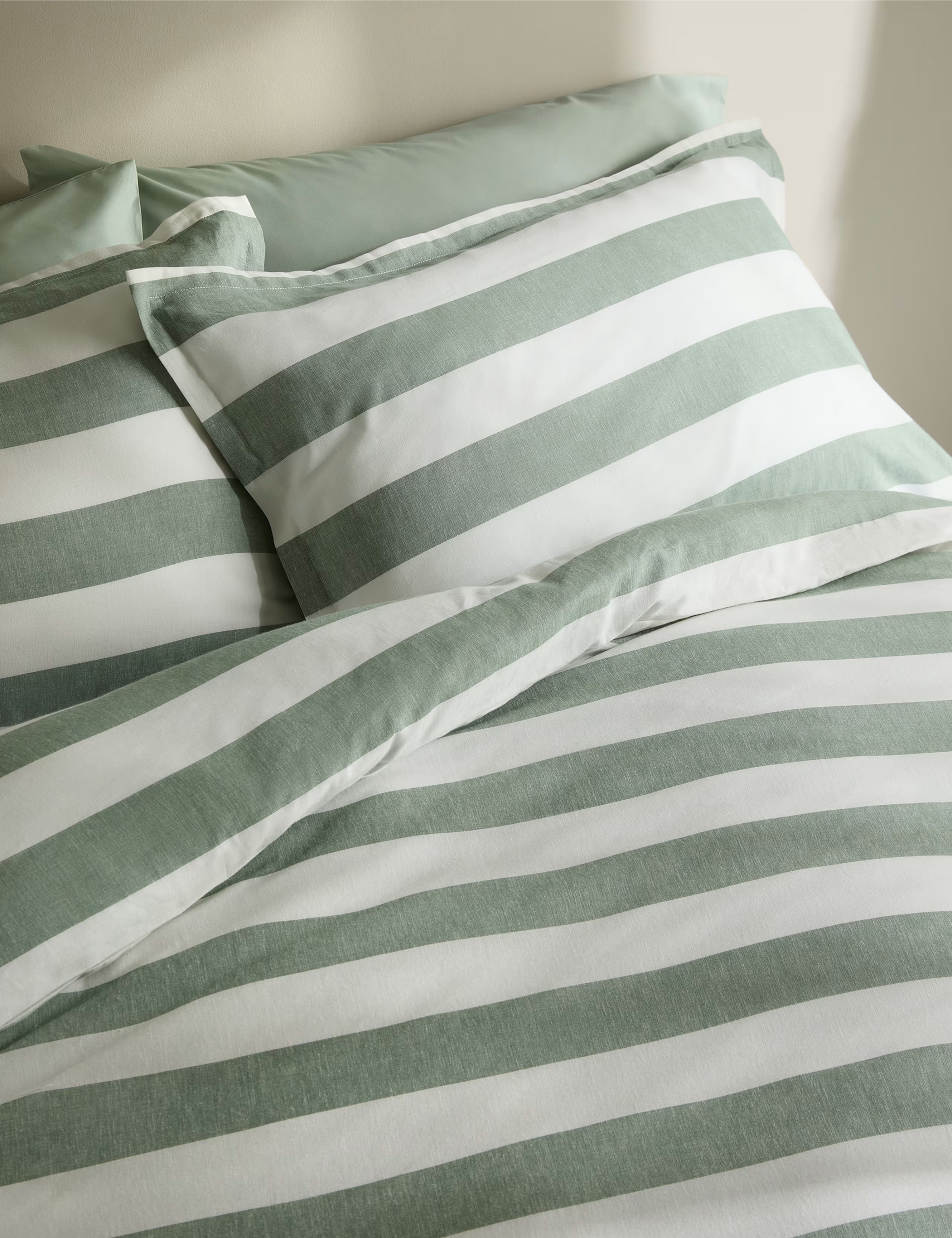 striped bed linen in green