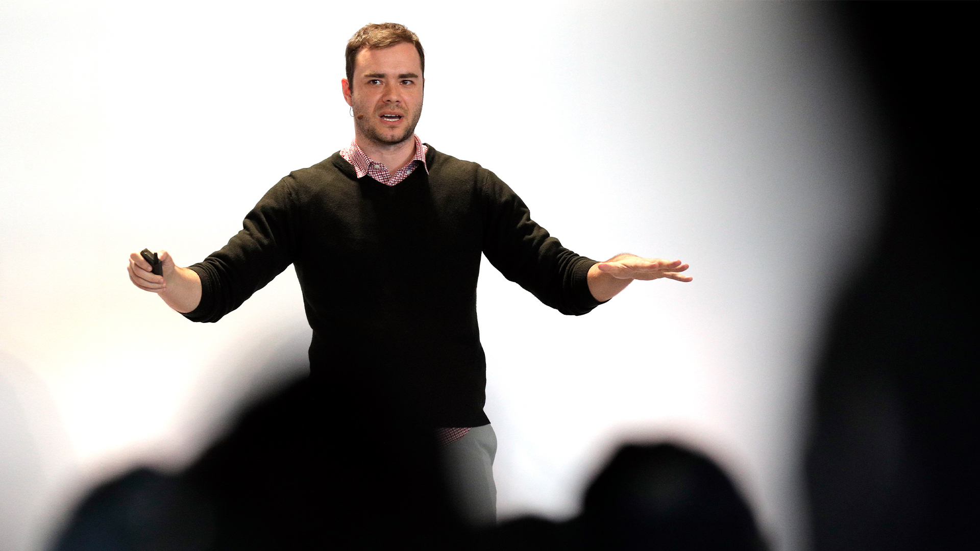 OpenAI co-founder Andrej Karpathy pictured speaking during a keynote presentation at the Train AI conference at Pier 27 in San Francisco, USA.