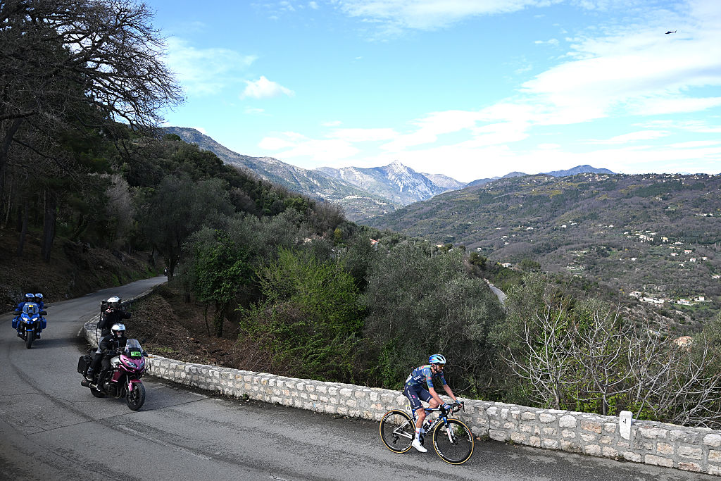 NICE, FRANCE - MARCH 15: Valentin Paret-Peintre of France and Team Soudal Quick-Step competes in the breakaway during the 84th Paris-Nice 2026, Stage 8 a 129.2km stage from Nice to Nice / #UCIWT / on March 15, 2026 in Nice, France. (Photo by Szymon Gruchalski/Getty Images)