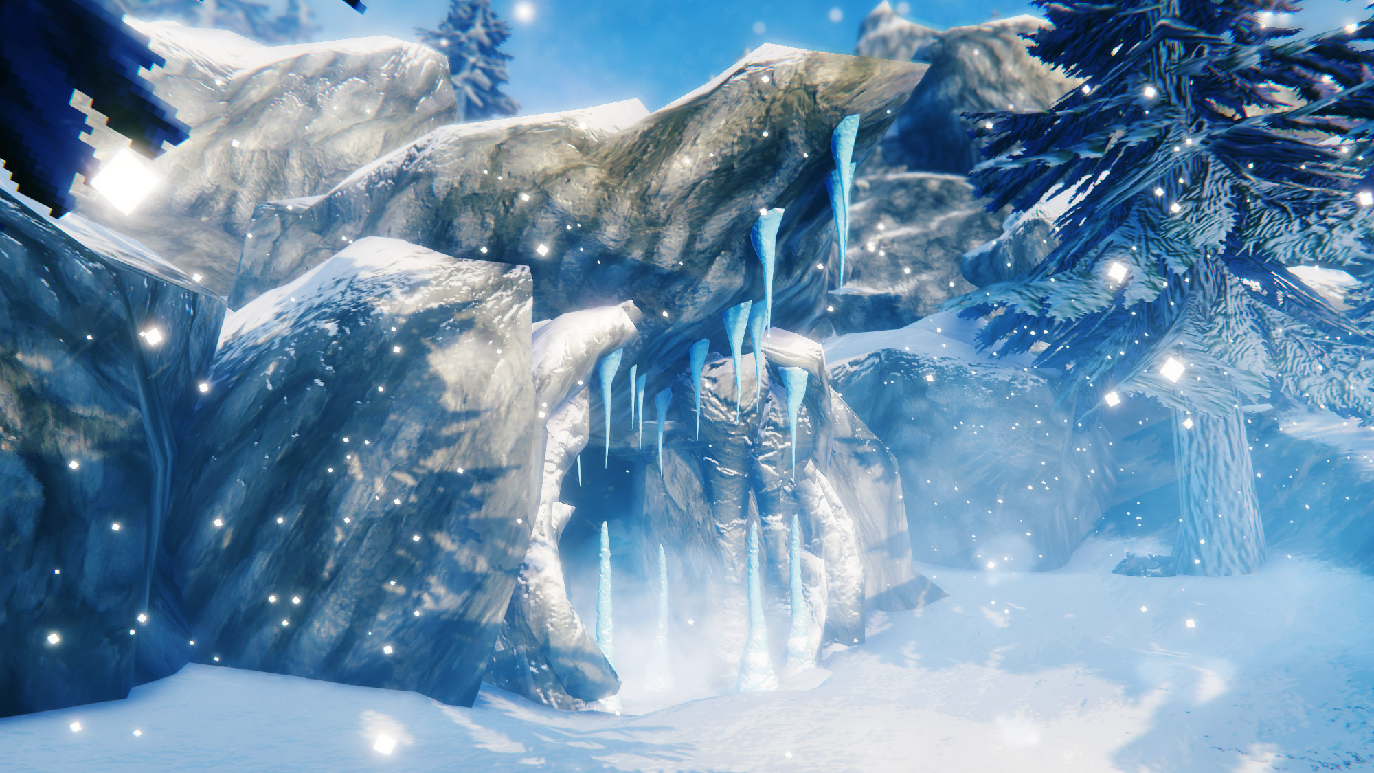 Valheim - The outside of the Howling Cavern, an icy cave mouth